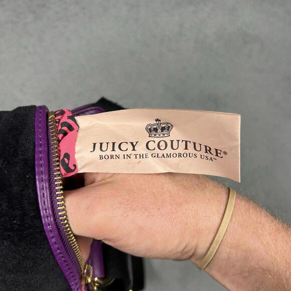 Vintage Juicy Couture Cross Body Bag Mini Purse Black Purple Embroidered Y2K - Picture 16 of 16